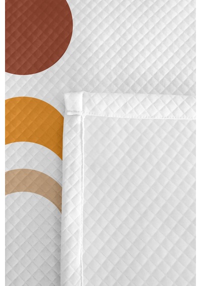 Minimal Geometrik Genç Odası Tek Kişilik Pike Takımı - Bohem Hardal Bej 160x220 Cm Yatak Örtüsü Killi Perde Baharı