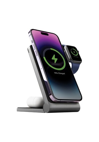 Magtrio 3in1 Katlanabilir 15w Telefon Saat Apple Uyumlu AirPods Masaüstü Hızlı Şarj Standı - Koyu Gri