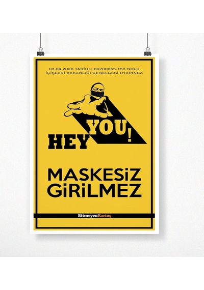 Kişiye Özel Logolu Maskesiz Girilmez Afiş Poster (50 X 70 Cm.) 2
