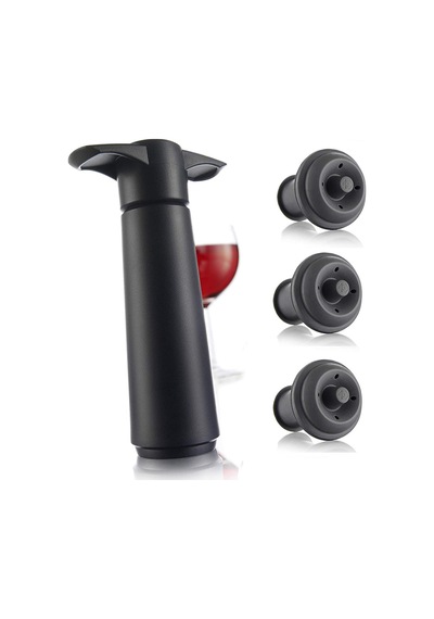 Vacu Vin 854460 Şarap Vakum Seti / Siyah 1 Pompa 3 Tıpa Çok Renkli
