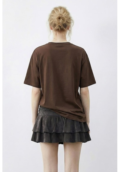 Shade Kadın Taş Baskılı Leopar Desenli Bisiklet Yaka Regular Fit T-shirt 2209 60283975 - Kahverengi