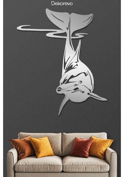 Yunus Balığı Metal Duvar Tablosu - Metal Duvar Sanatı - Krom - 40 X 50 Cm
