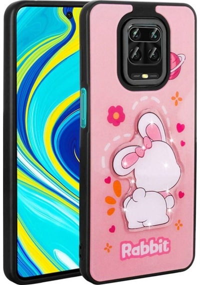 Xiaomi Redmi Note 9 Pro Kılıf Parlayan Kabartmalı İkonik Figürlü Zore Amas Silikon Kapak Pembe