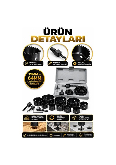 11 Li Panç Seti 19-64 Mm Çelik Delik Açma Ucu