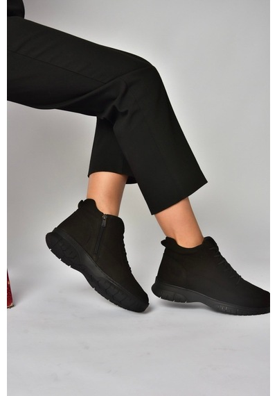 Fox Shoes Z555663401 Siyah Hakiki Deri Nubuk Kadın Bot