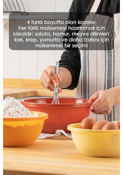 Meleni Home 4'li Set Yuvarlak Hazırlık Kase Seti Çok Amaçlı Çırpma Saklama Kabı Çok Renkli