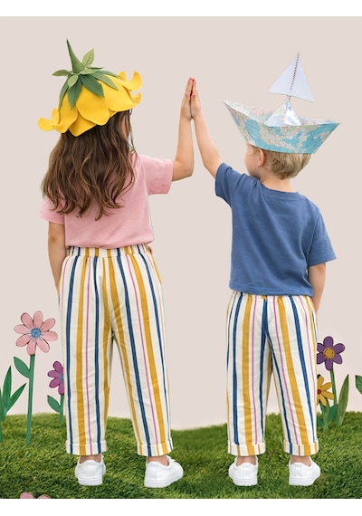 Denokids Çizgili Dokuma Unisex Kız Erkek Çocuk Dokuma Pantolon İlkbahar-Yaz 2-8 Yaş