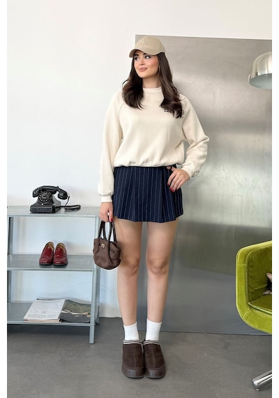 Jee Lee Kadın Bisiklet Yaka Leopar Nakışlı Sweatshirt Taş - 27k 2712