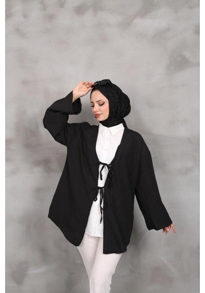 Unika Boutique Önü Bağlamalı Kimono Siyah