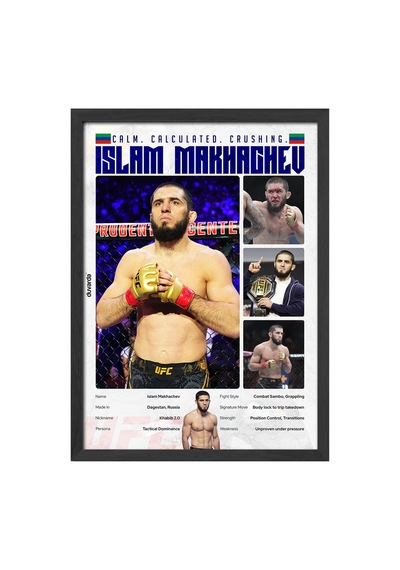 Islam Makhachev Ufc Siyah Ahşap Çerçeveli Poster, Dekoratif Dövüş Duvar Tablosu