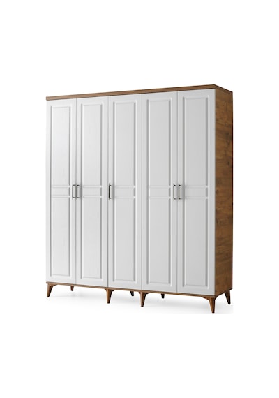 GuneyStore Sport 5 Kapaklı Komple MDF Atlantik Çam-Beyaz Gardırop