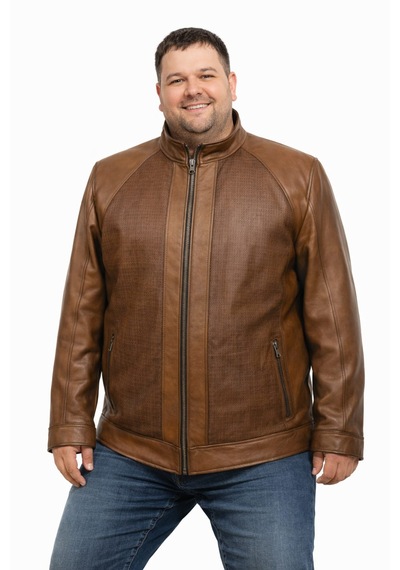Viamod Leather Büyük Beden Erkek Kahverengi Hakim Yaka Modern Tasarım Dokulu Saf Deri Mont Üretici Garantili
