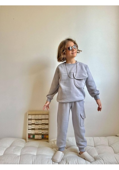 Miniko Kids Erkek Çocuk Kargo Cepli 3 İp Eşofman Takımı Gri