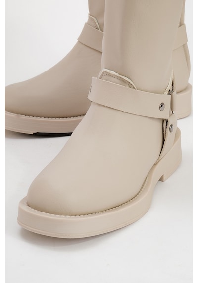 Luvishoes Luvi Shoes Solva Bej Cilt Kadın Binici Bot Bej Deri