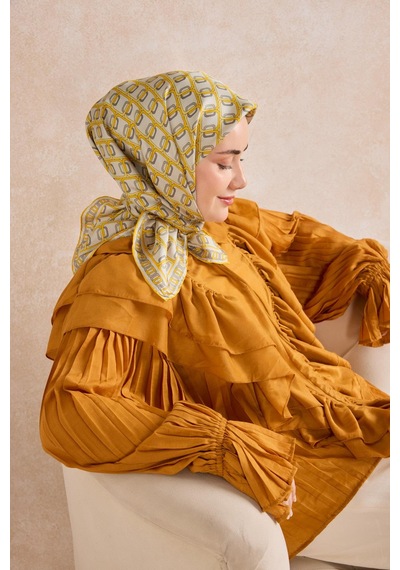 Silk Home Twill İpek Eşarp Zincir Açık Gri Çok Renkli