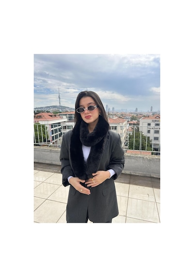 Mollycrush Kadın Peluş Atkı Yumuşak Dokulu, Sıcak Tutan Ve Şık Kış Aksesuarı Siyah