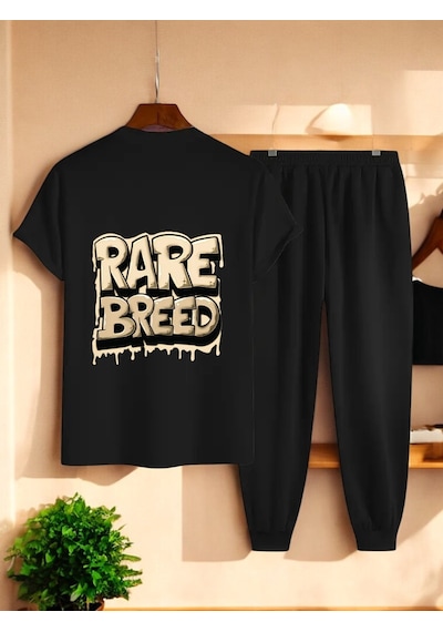 Uyguntarz Unisex Rare Breed Baskılı Eşofman Takımı Siyah