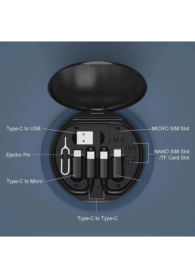 5'i 1 Arada Seyahat Kablo Seti 60w Usb Type-c Şarj Kablosu Sım Kart Kutusu, Telefon Standlı Portatif