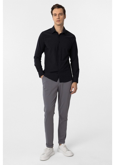 Süvari Lacivert Slim Fit Düz Klasik Yaka Gömlek-34395 Lacivert