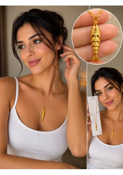 Balık Figür Altın Kaplama Kolye Gold