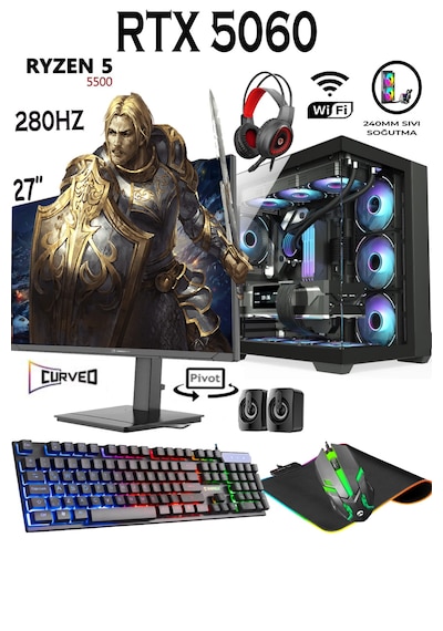 Apphirex Rebirth X56 R5-5500 32 GB 1 TB M.2 RTX5060 8 GB 27'' W10P Masaüstü Oyuncu Bilgisayarı