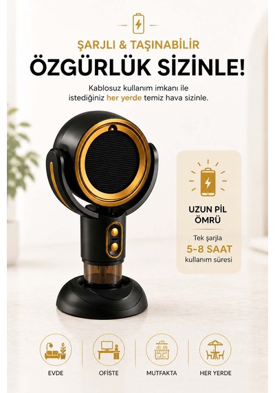 Şarjlı Mini Masaüstü Hava Temizleyici - Taşınabilir Negatif İyon Hava Filtresi - Mutfak, Ofis Ve Sigara Dumanı Giderici