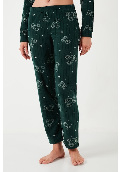 Lela Standart Fit Düğmeli Polarlı Bayan Pijama Takımı 6095616 Yeşil