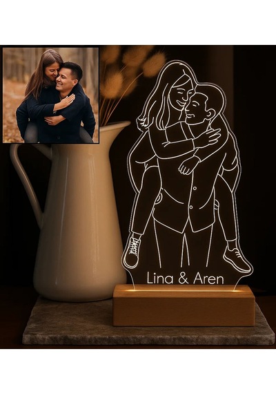 Bk Gift Kişiye Özel İsimli Line Art Tasarımlı Dekoratif Led Lamba, Gece Lambası, Sevgiliye Hediye, Işıklı Pleksi Biblo, Eşe Hediye