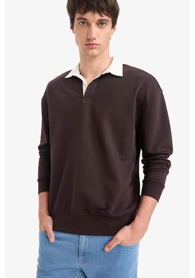 Defacto Boxy Fıt Polo Yaka Sweatshirt E6523AX24WN Kahve