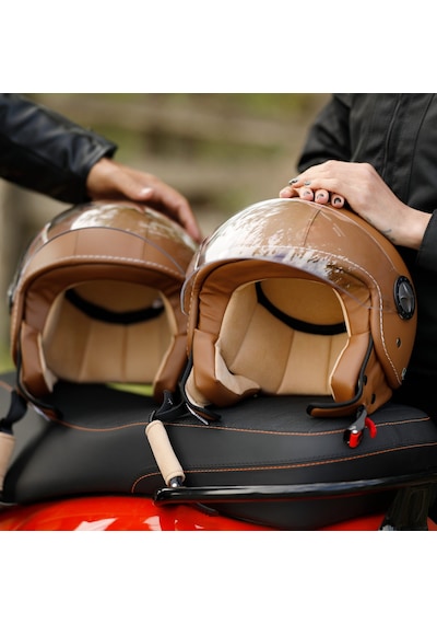 Sway Sw 701 Kahverengi Deri Yarım Kask