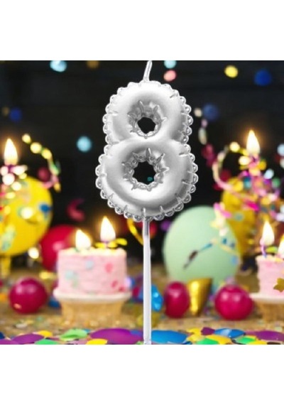 Gümüş Doğum Günü Balon Şeklinde Mum Pasta Mumu 8 Numara