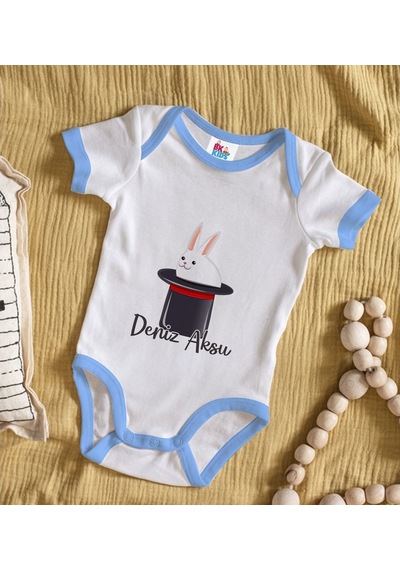 Bitmeyenkartus Bk Kids Kişiye Özel Mavi Bebek Body Zıbın - Model 184 Çok Renkli