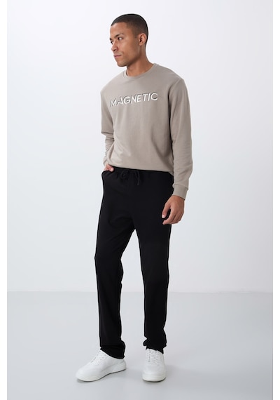 Tommy Life Siyah Bağcıklı Cepli Standart Kalıp Klasik Paça Erkek Eşofman Alt - 84682 Siyah