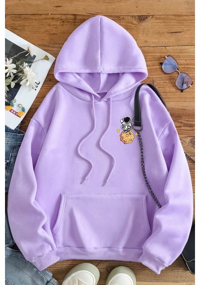 The Galaxy Baskılı Oversize Sweatshirt Lila