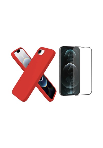 Apple iPhone 17e Uyumlu Içi Kadife Lansman Kılıf Ve Seramik Tam Kaplayan Cam Ekran Koruyucu Kırmızı