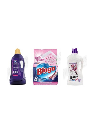Bingo Giysi Şampuanı 3 L + Tüm Renkler Toz Det. 8 Kg + Yüzey Tem. Fresh 2.5 Lt 3'lü Set Diğer