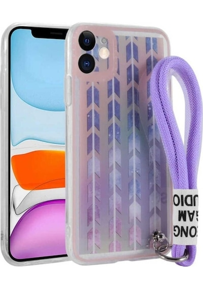 Apple Uyumlu iPhone 11 Kılıf Desenli El Askılı İpli Zore Astana Silikon Kapak Şerit