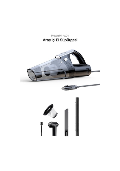 Proseg Pr-as04 6000pa 5v 60w Kablolu Siyah Araç İçi El Süpürgesi