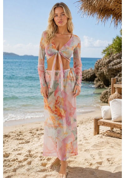 Laperissa Luxury Beachwear Transparan Takım Bluz-etek Çok Renkli