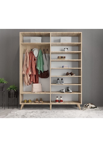 Sedef Portmanto Vestiyer Ayakkabılık Meşe 140cm