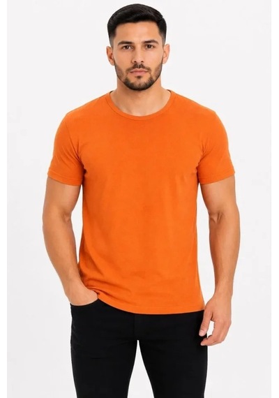 Defymoda Erkek Basic Tişört Bisiklet Yaka Kısa Kol Günlük Yazlık Slim Fit T-shirt - Turuncu