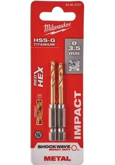 MİLWAUKEE 1/4 Altıgen Saplı Metal Matkap Ucu 3.5 mm 2'li