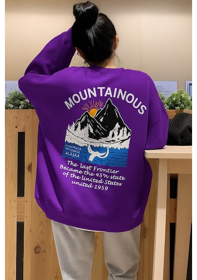 Mountainous Baskılı Sweatshirt Mor