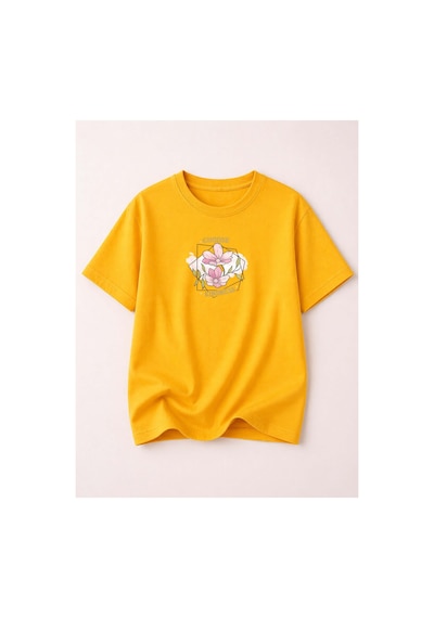 Herkesemoda Choose Kındness Baskı Detaylı Kadın Bisiklet Yaka Pamuklu T-shirt Sarı