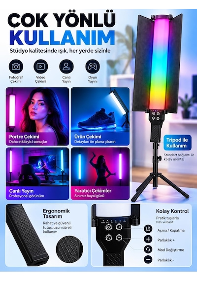 Profesyonel Rgb Video Işığı Kumandalı Led Çekim Lambası Ayarlanabilir Parlaklık Fotoğraf Ve Canlı Yayın Işı