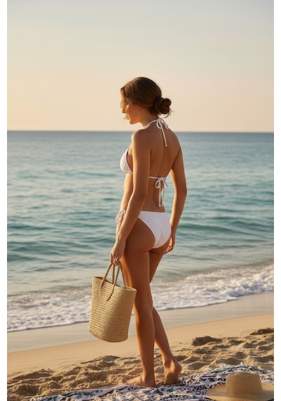 Modi Kadın Beyaz Yandan Bağlamalı Bikini Mayo Takımı