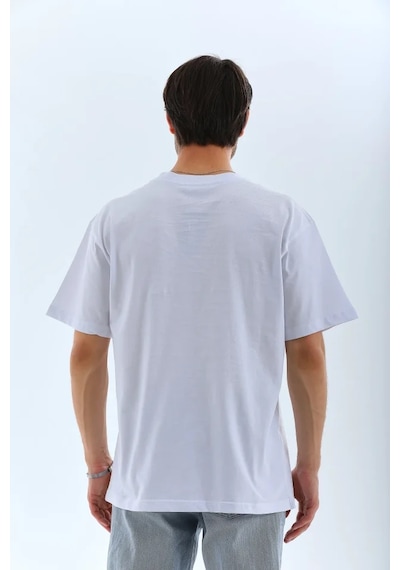 Veraura Lifestyle Unisex Oversize Düz Bisiklet Yaka T-shirt - Beyaz