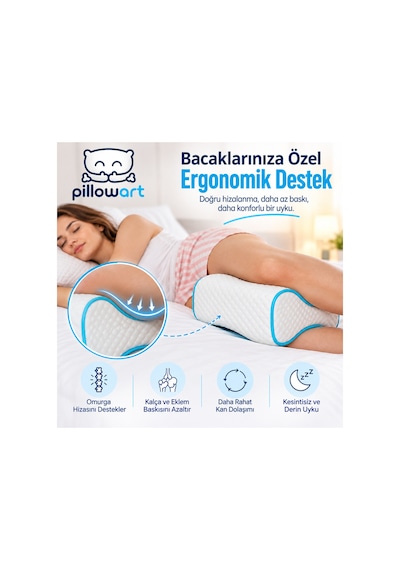 Ortopedik Visco Bacak Arası Yastık Ergonomik Diz Arası Destek Ve Yan Yatış Uyku Yastığı Beyaz