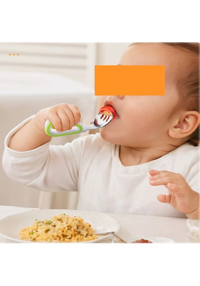 Yeşil Renk Figürlü Premium Çocuk Bpa'sız Silikon Saplı Paslanmaz Çelik Uçlu Çatal-kaşık, S.kutusu