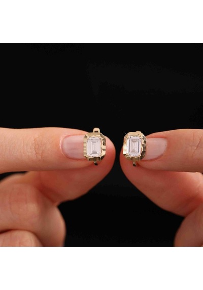 Sembol Gold Aynalı Baget Küpe 14k